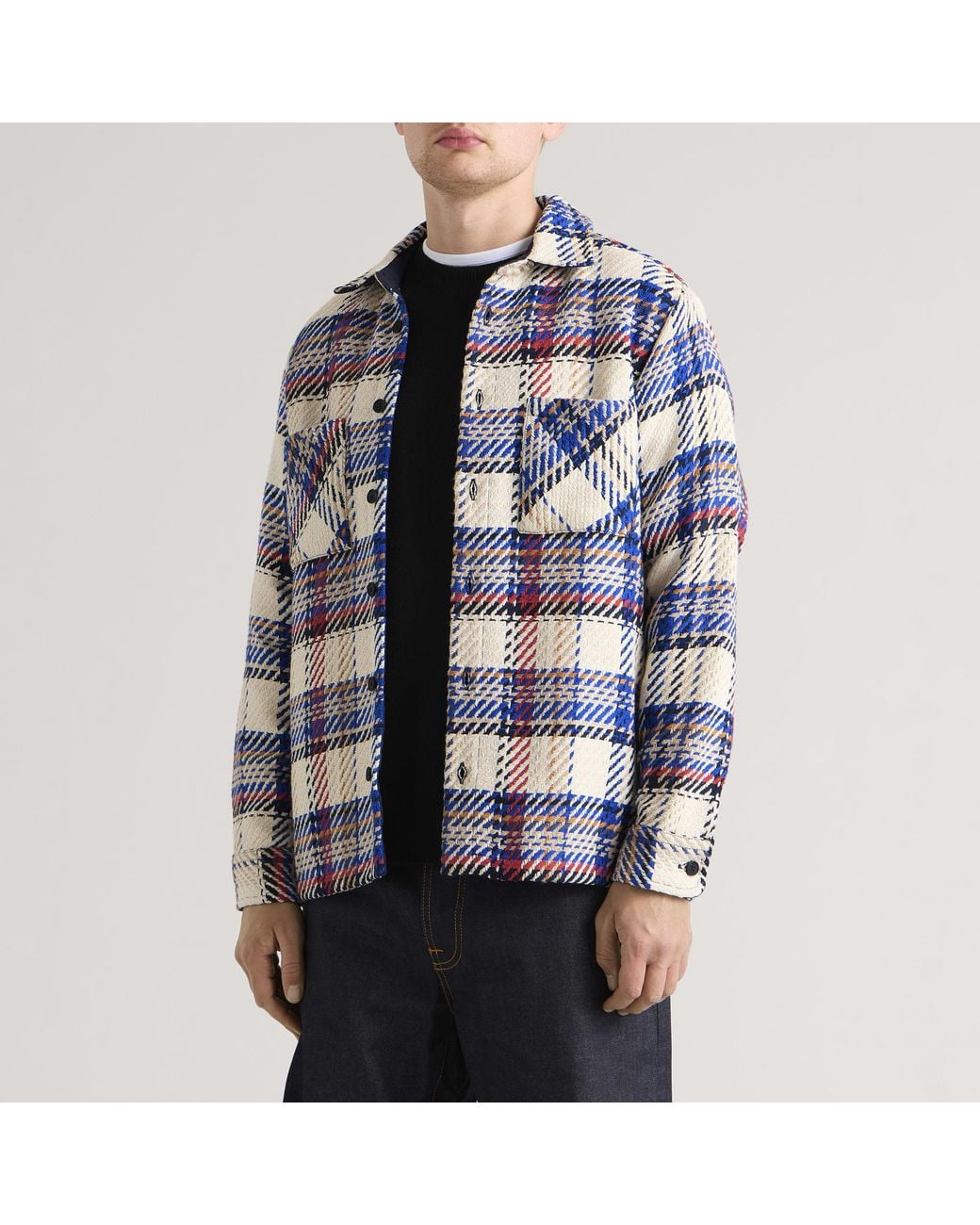 Wax London Blue Whiting Jazz Weave Overshirt for men