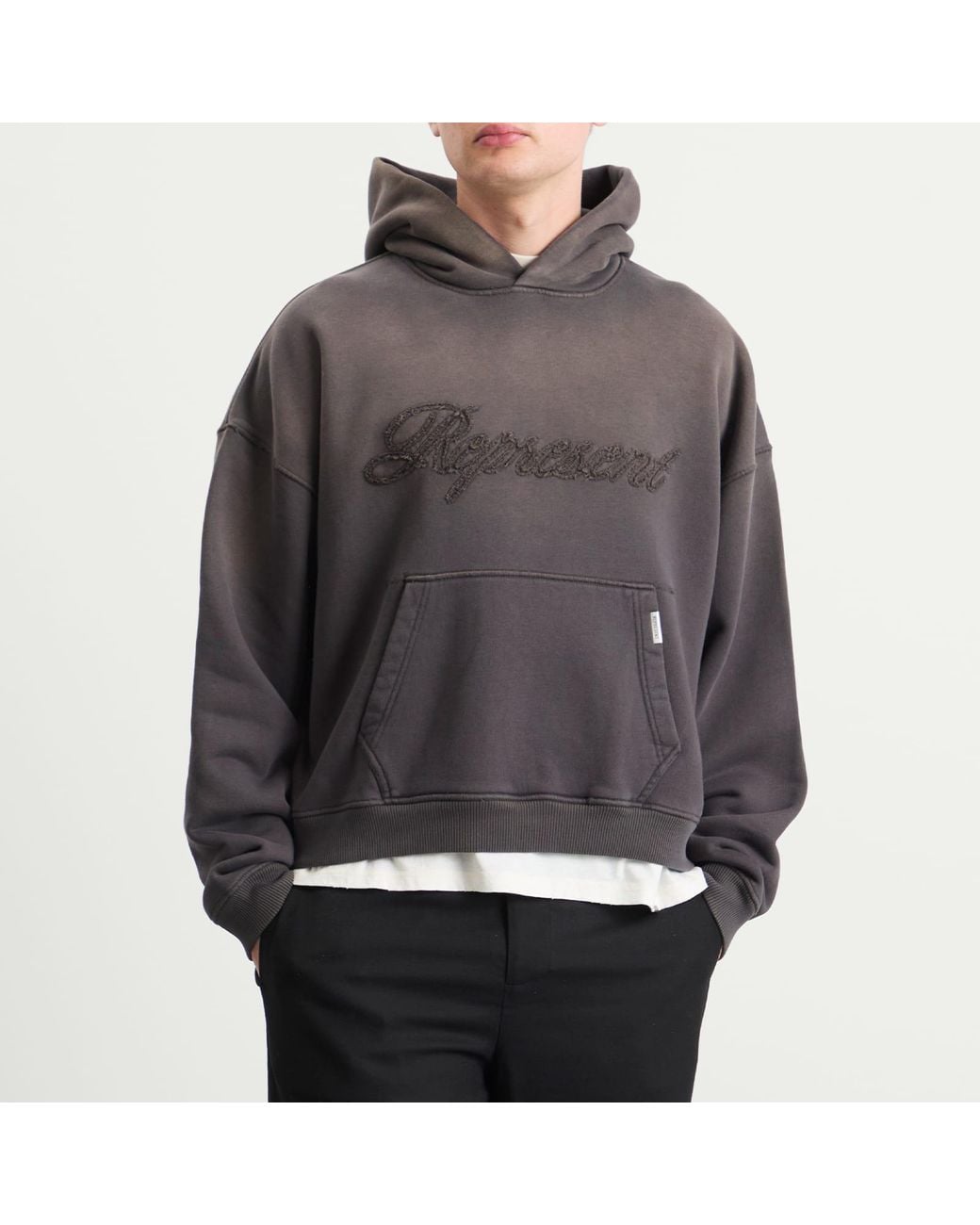Represent Gray Rep Reverse Applique Hoodie for men
