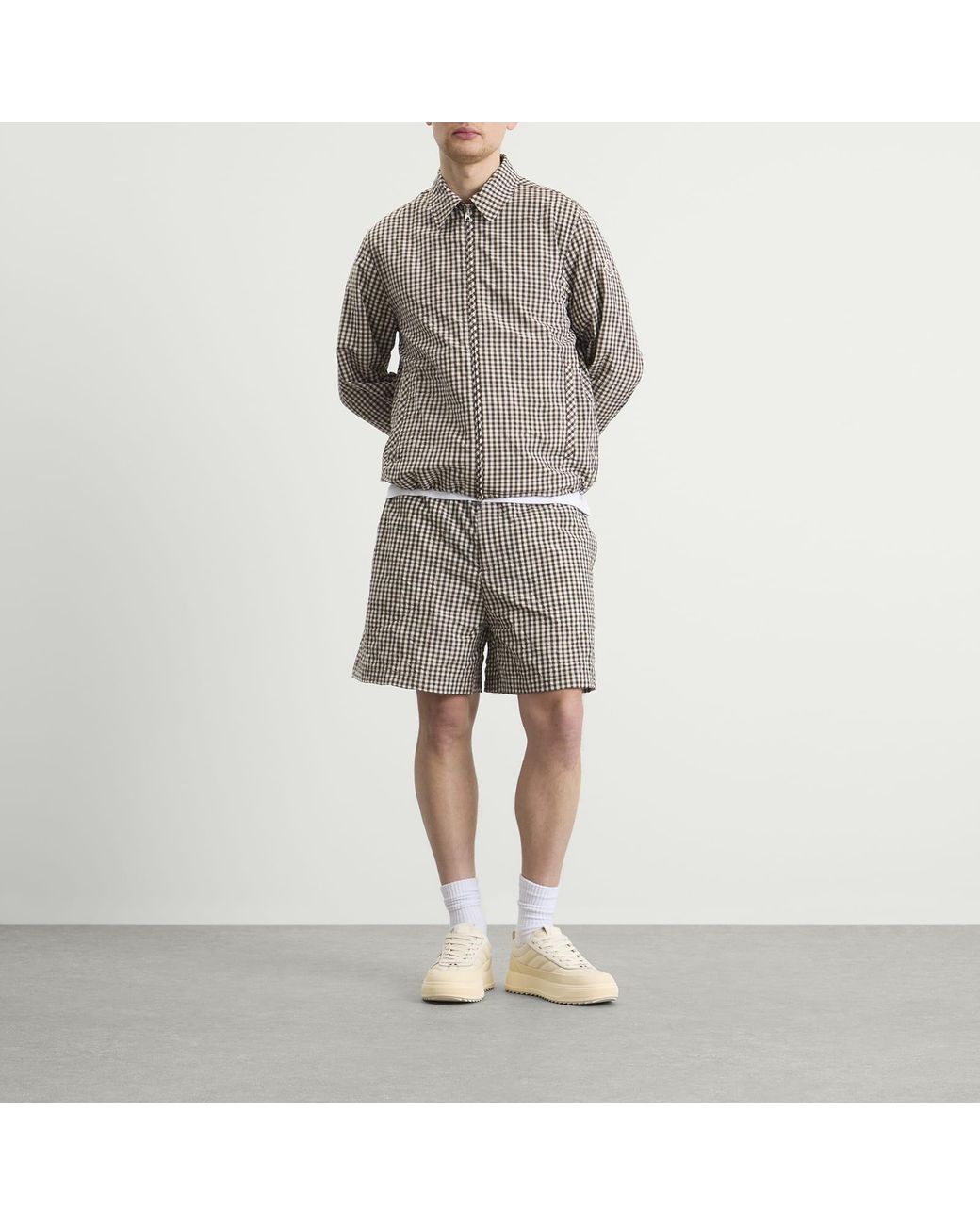 Moncler Gray Checked Zip Up Shirt Jacket for men