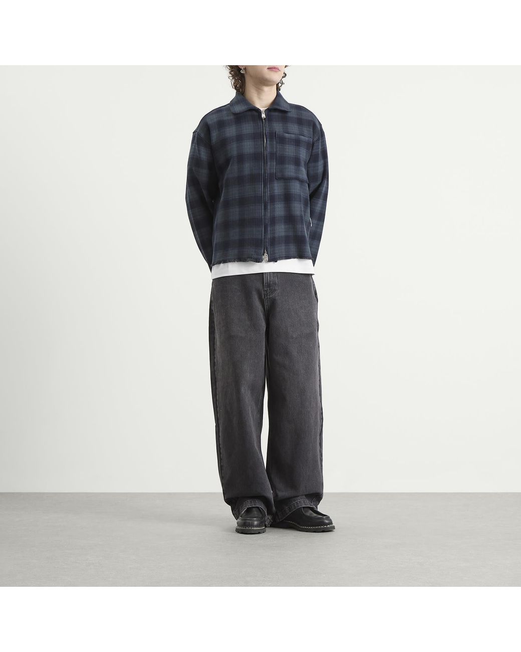 About Blank Blue Plaid Zipped Overshirt for men
