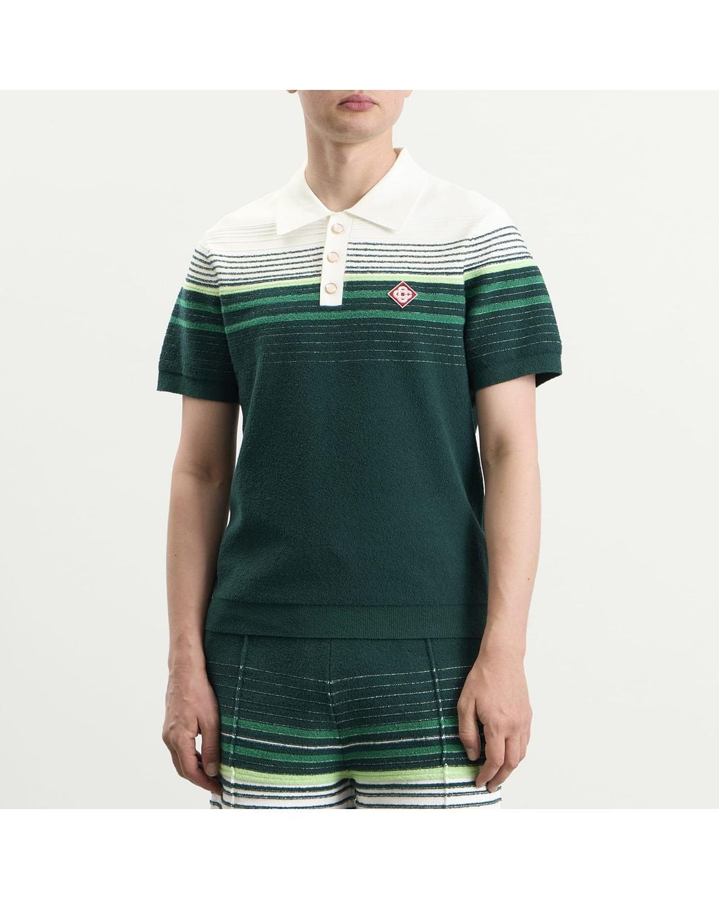 Casablanca Green Boucle Stripe Polo Shirt for men
