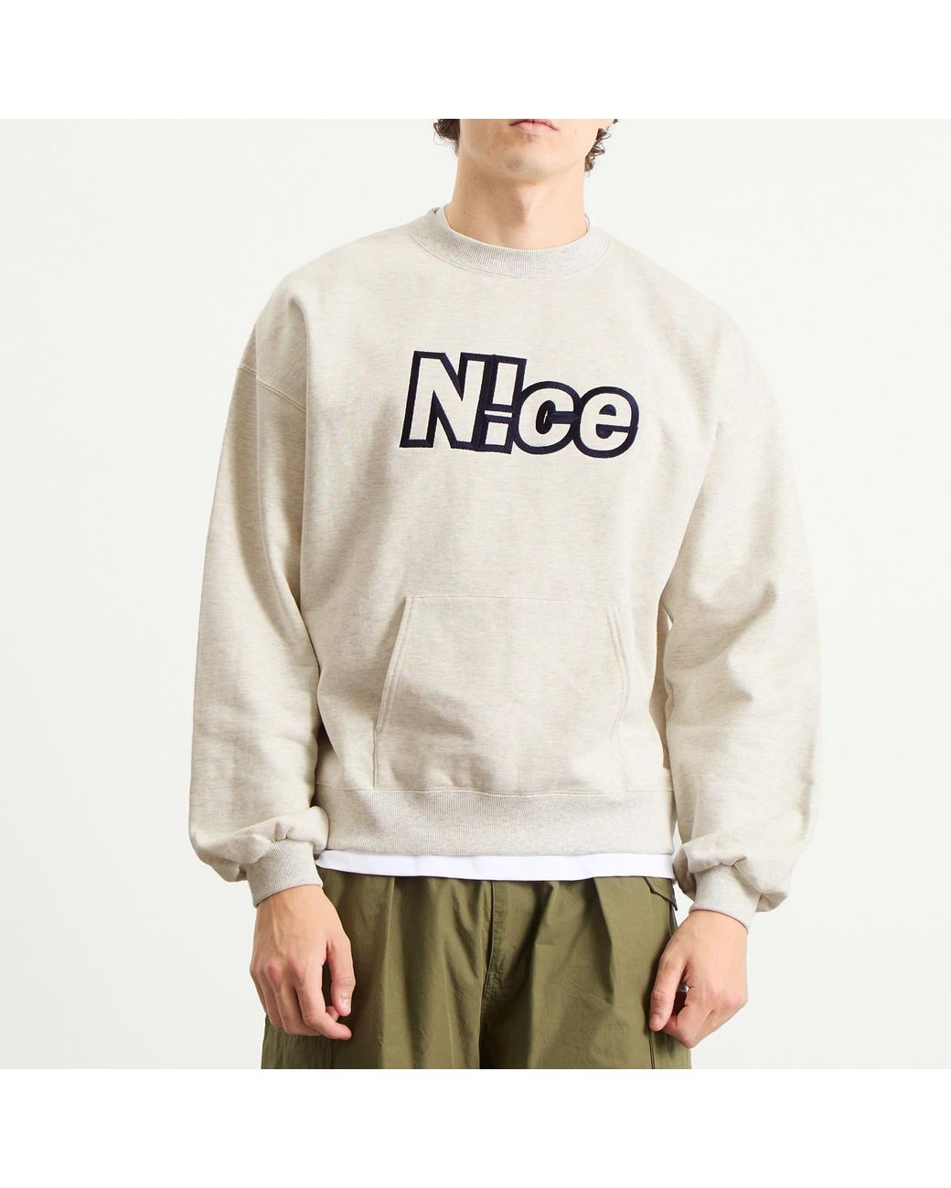 N!CE White Embroidered Logo Sweatshirt for men