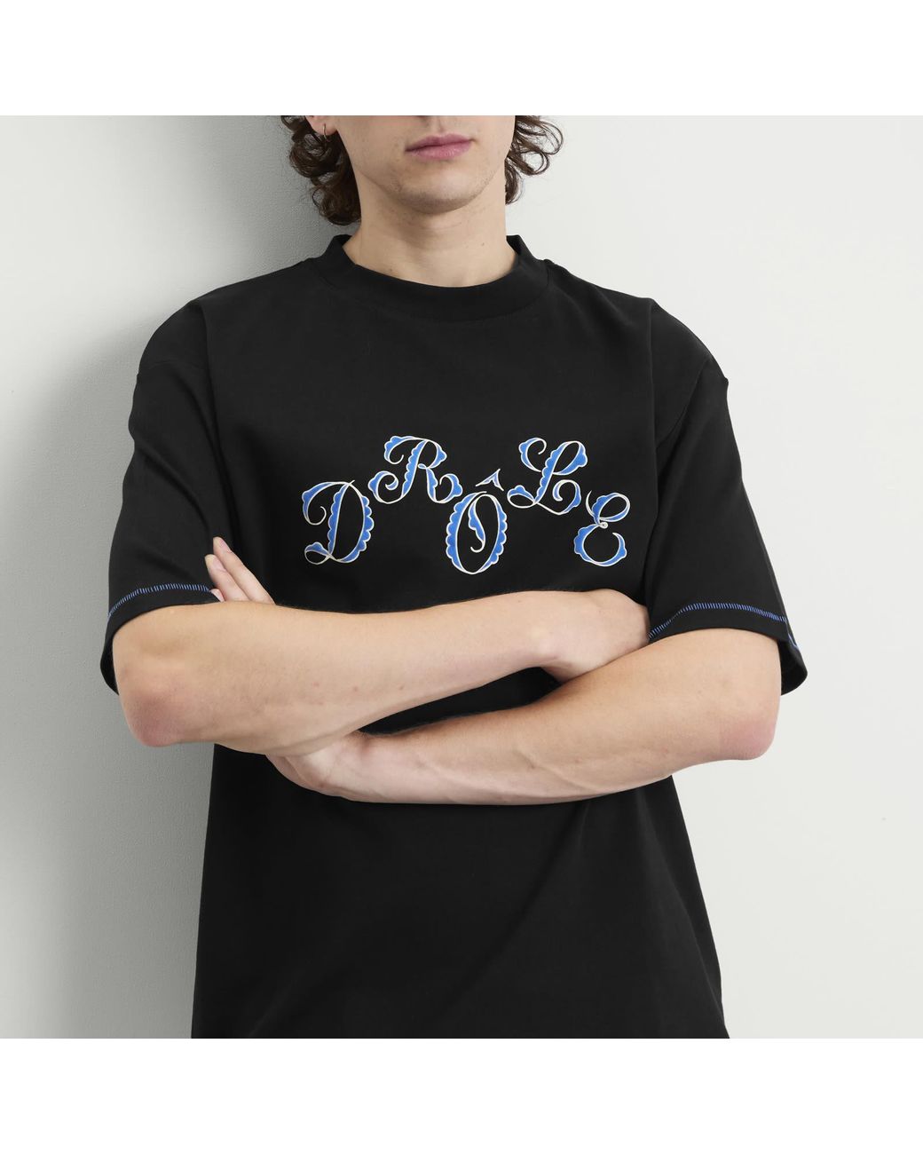 Drole de Monsieur Black Stagger Logo T-Shirt for men