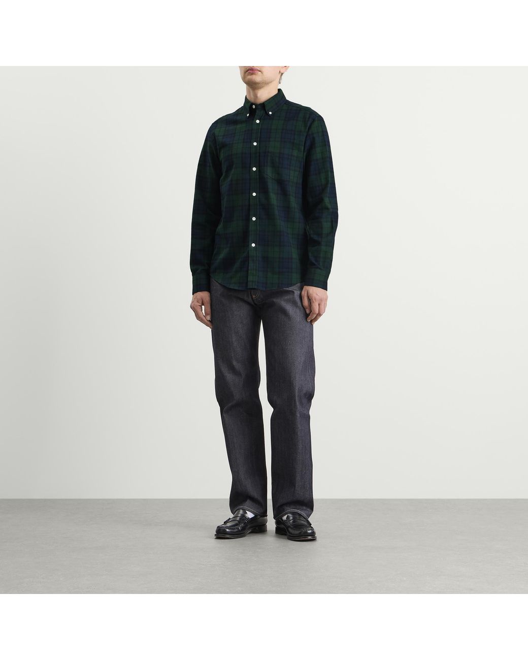 Portuguese Flannel Blue Bonfim Blackwatch Check Shirt for men