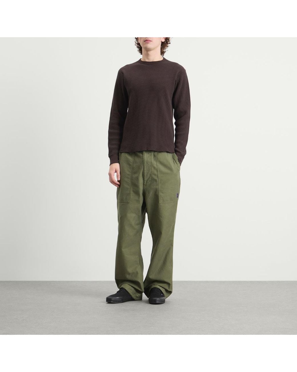 Needles Green Reversed Sateen String Fatigue Trousers for men