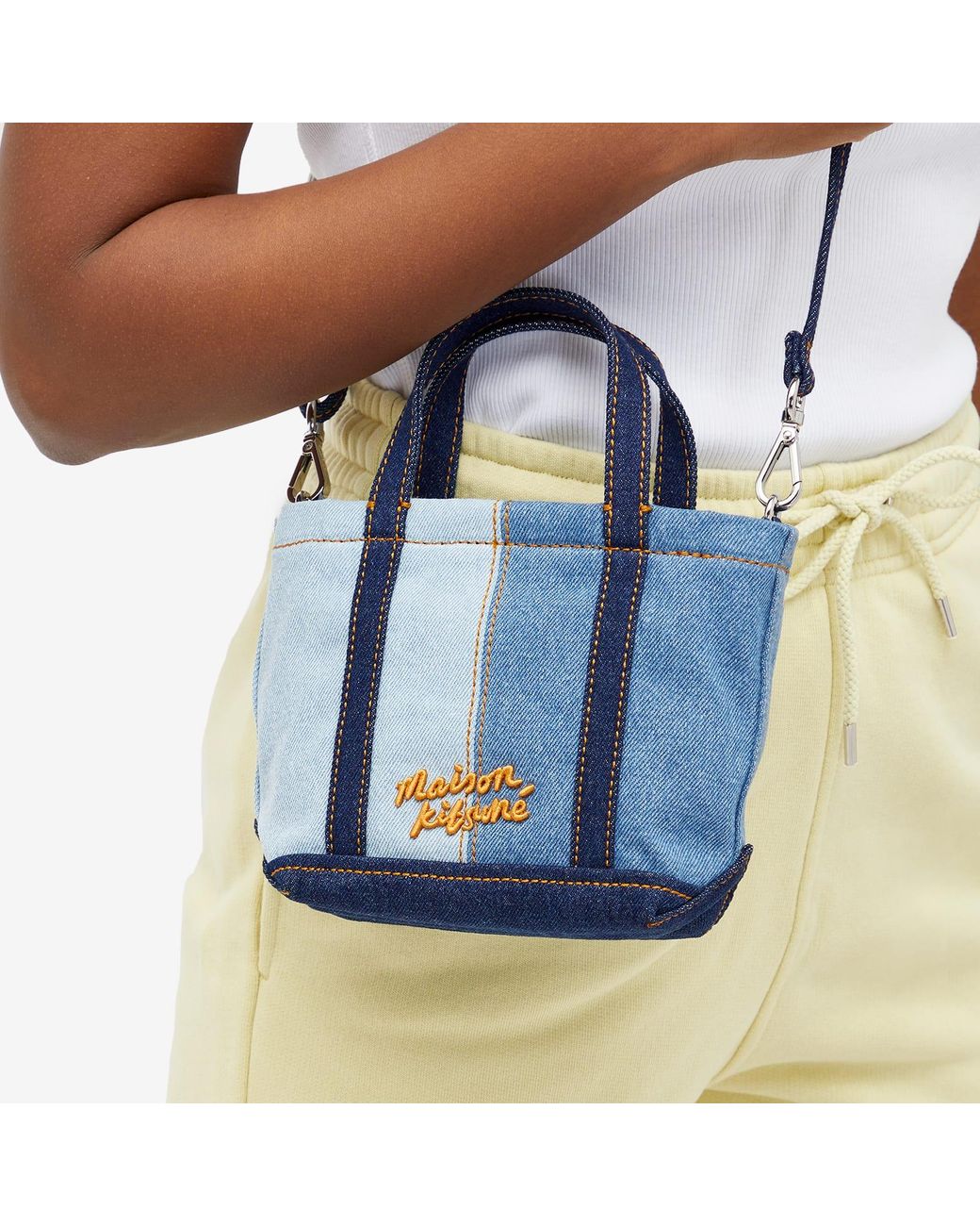 Maison Kitsuné Fox Head Mini Denim Tote Bag in Blue | Lyst