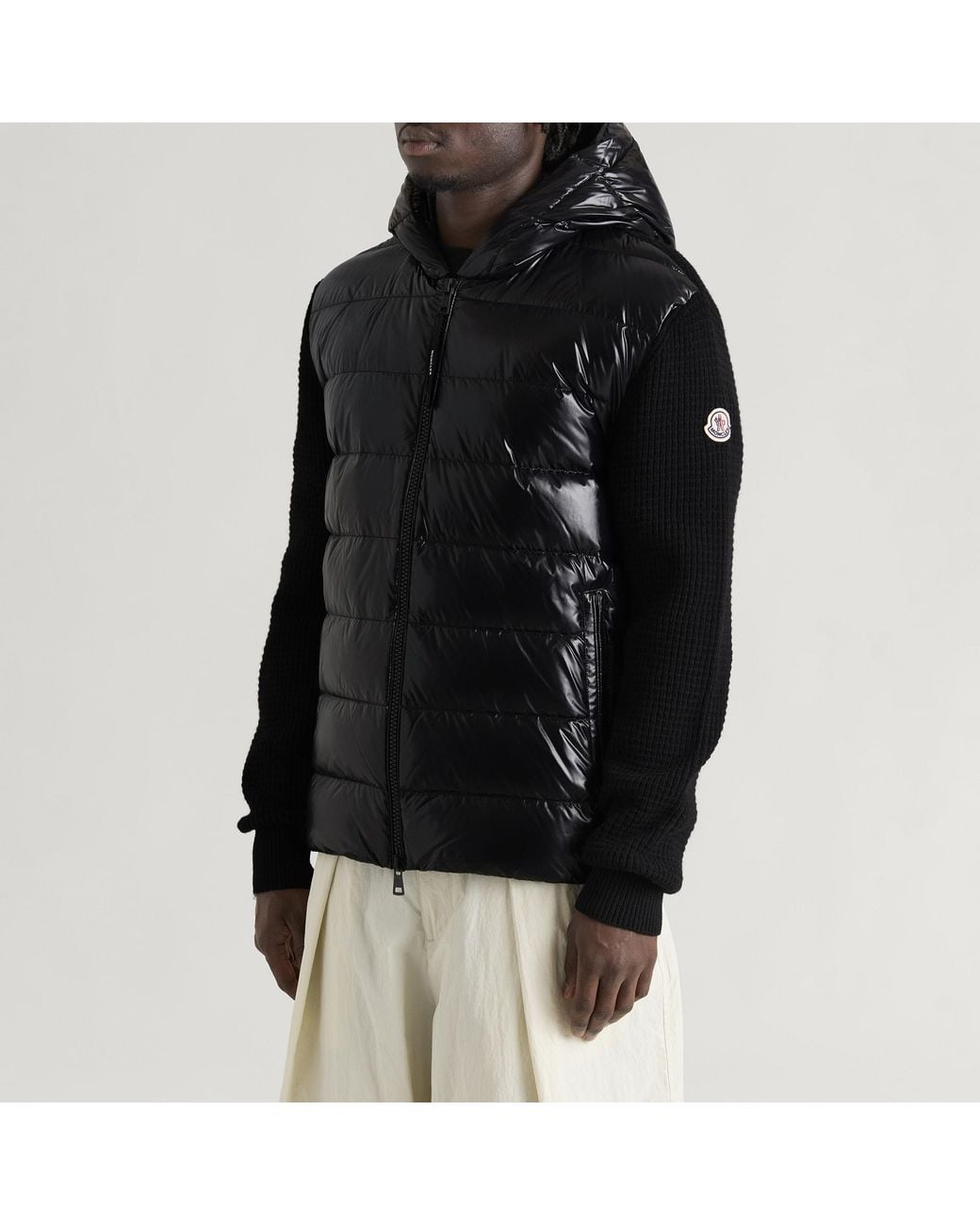 Moncler Black Hybrid Wool Cashmere Padded Jacket for men