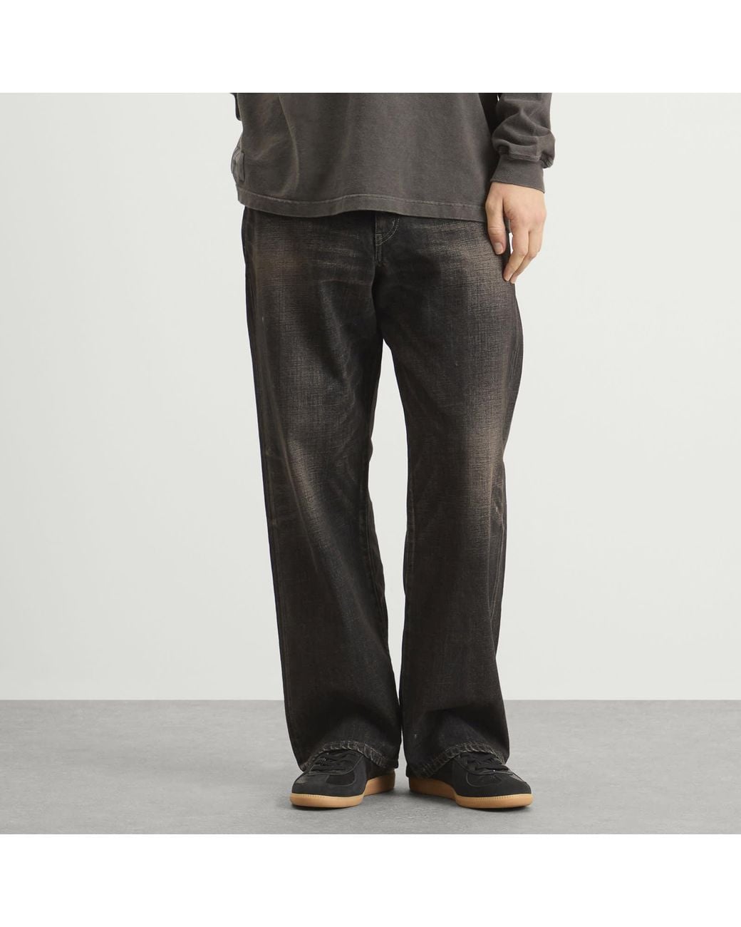 Neighborhood Gray Wide Leg Selvedge Denim Jeans for men