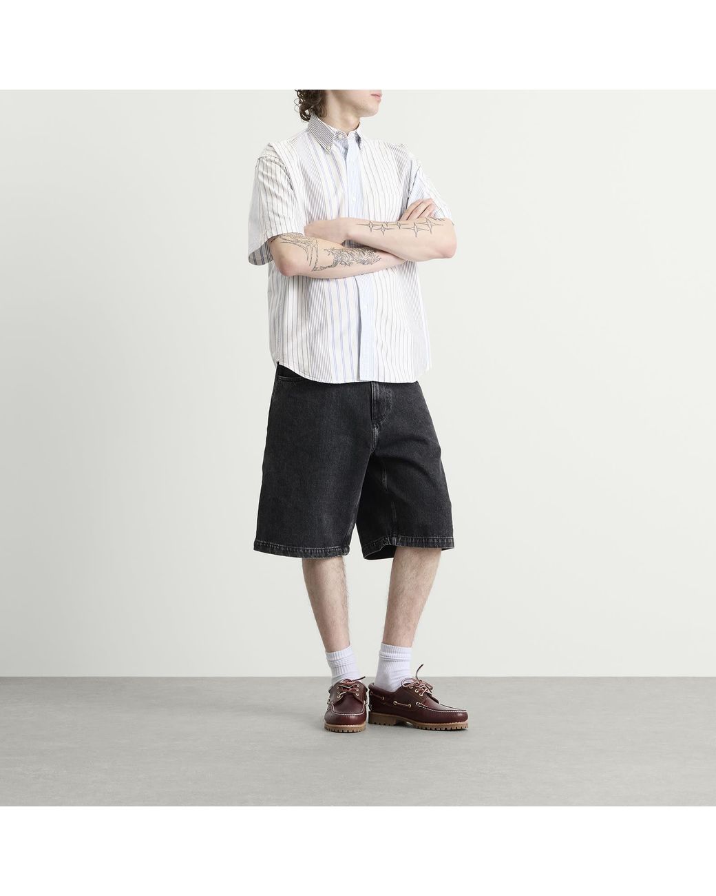 Beams Plus White Oxford Button Down Half Sleeve Shirt for men