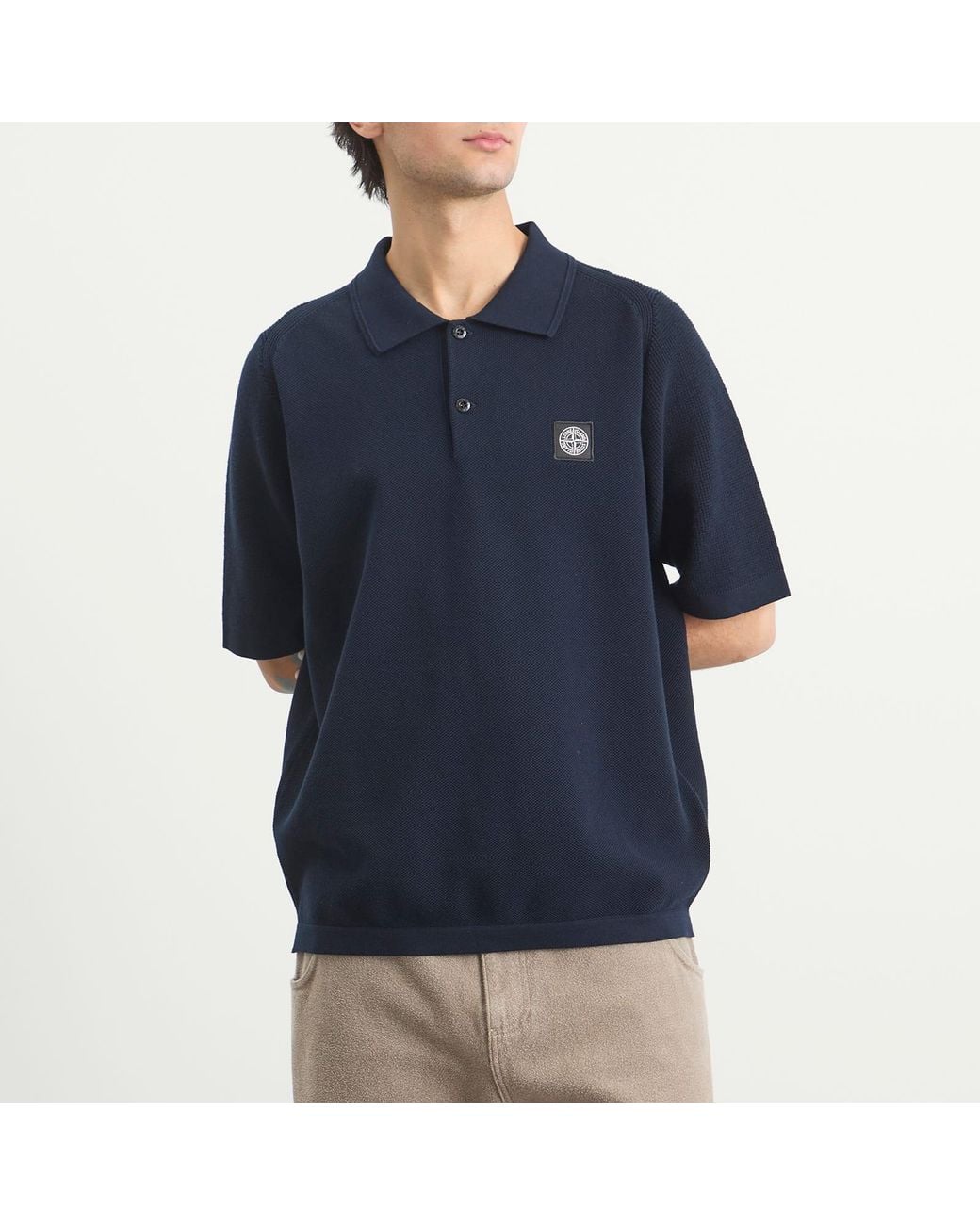 Stone Island Blue Micro Stitch Knit Polo for men