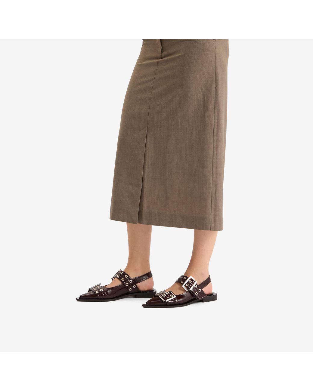 Ganni Brown Feminine Buckle Ballerina