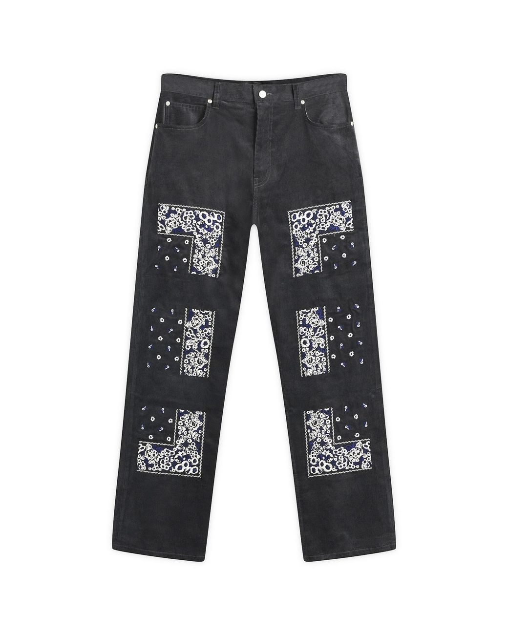 Nomarythm Textile Gray Bandana Embroidery Corduroy Trousers for men