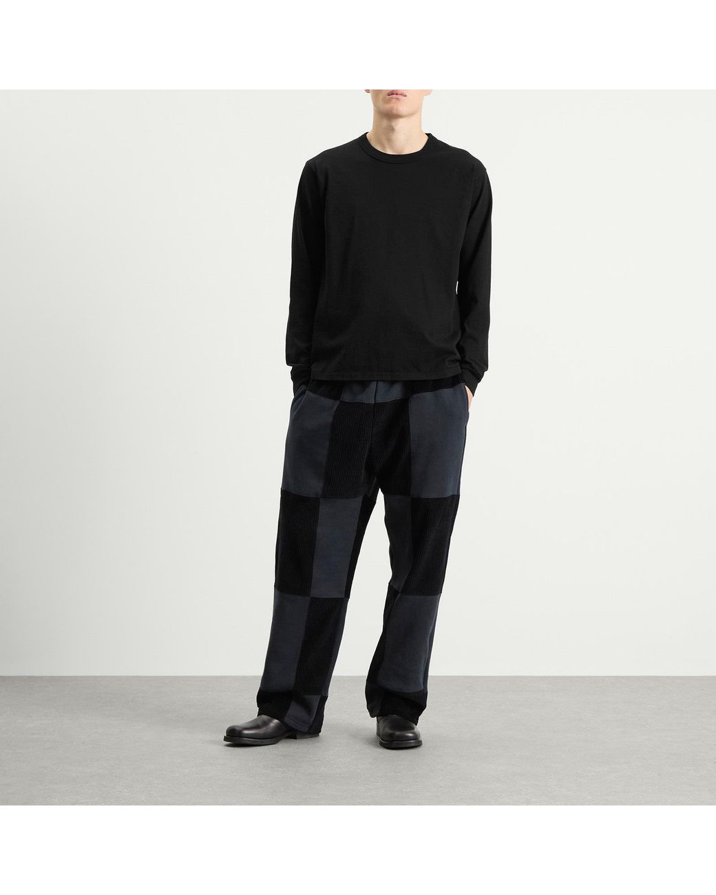 Les Tien Black Heavyweight Binded Classic Long Sleeve T-Shirt for men