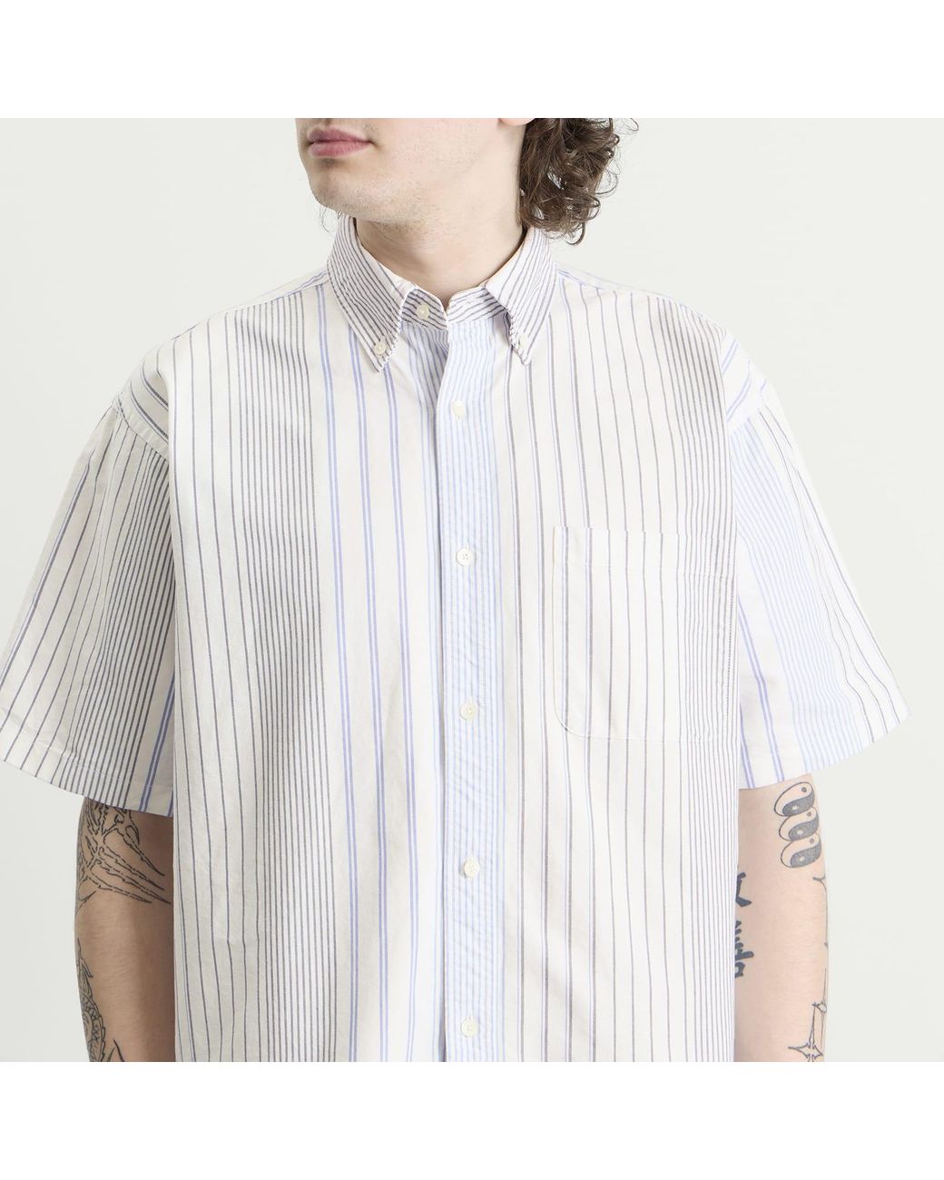 Beams Plus White Oxford Button Down Half Sleeve Shirt for men