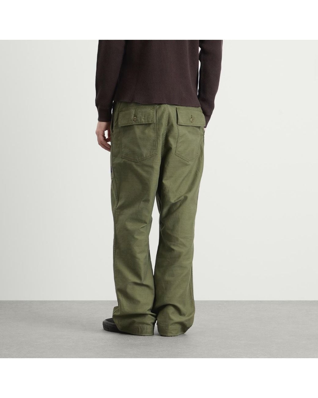Needles Green Reversed Sateen String Fatigue Trousers for men