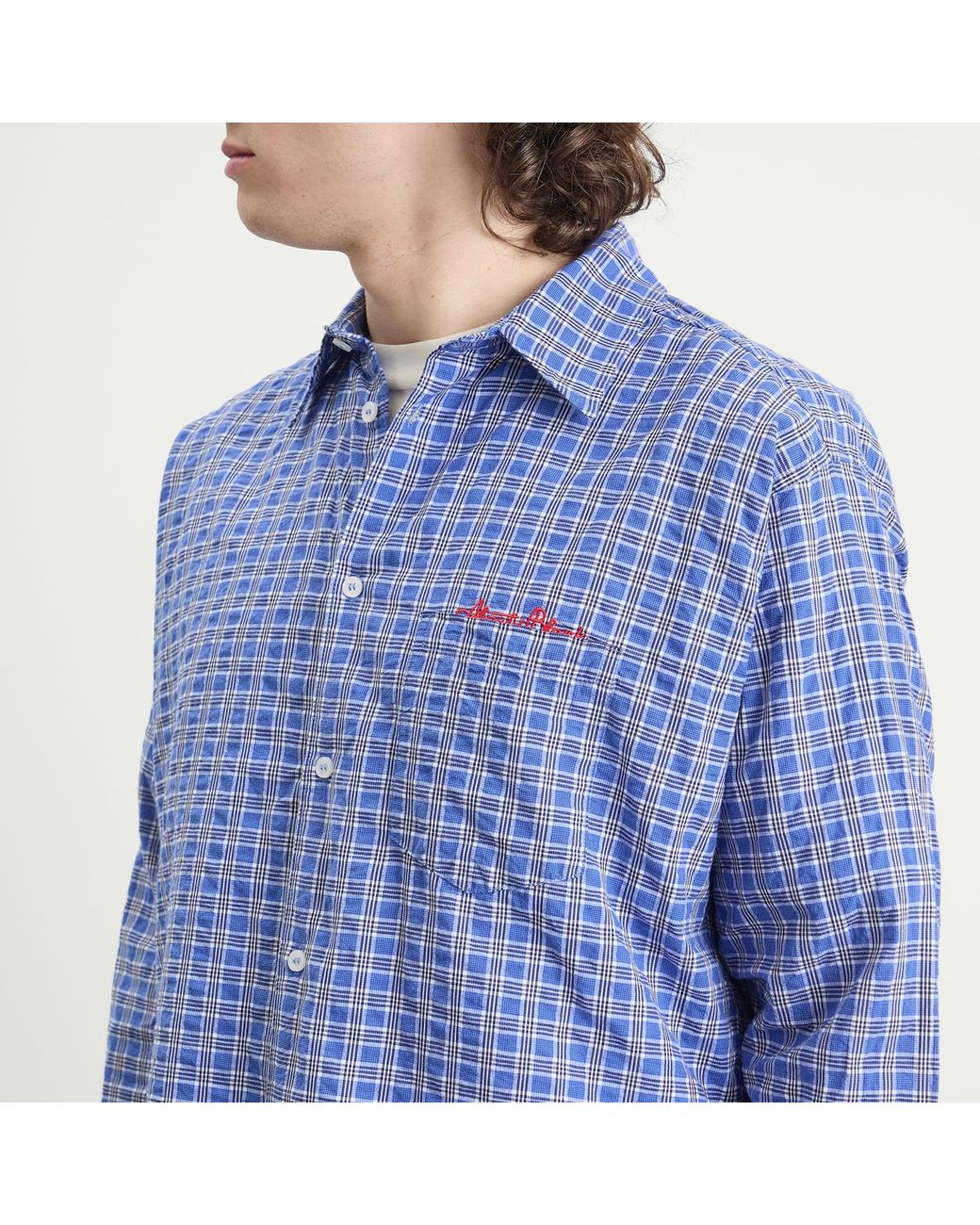 About Blank Blue Raw Hem Check Shirt for men