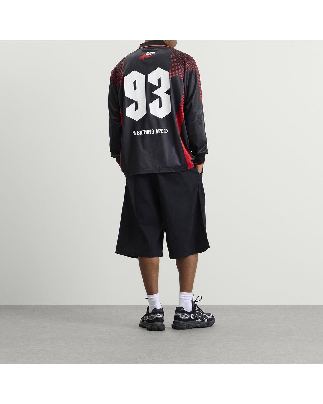 A Bathing Ape Black Flame Monogram Long Sleeve Football Jersey for men