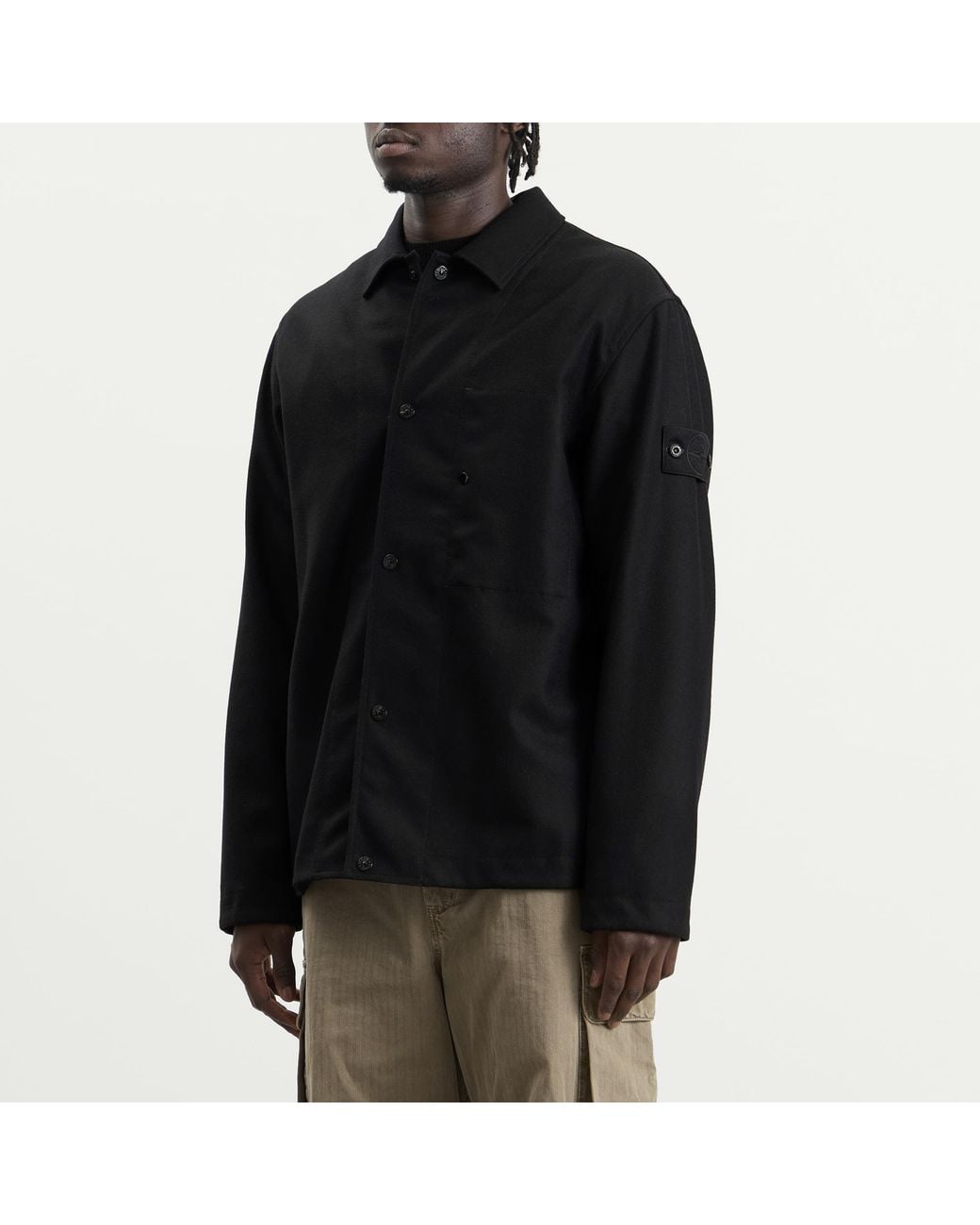 Stone Island Black Ghost Wool Nylon Flannel Overshirt for men
