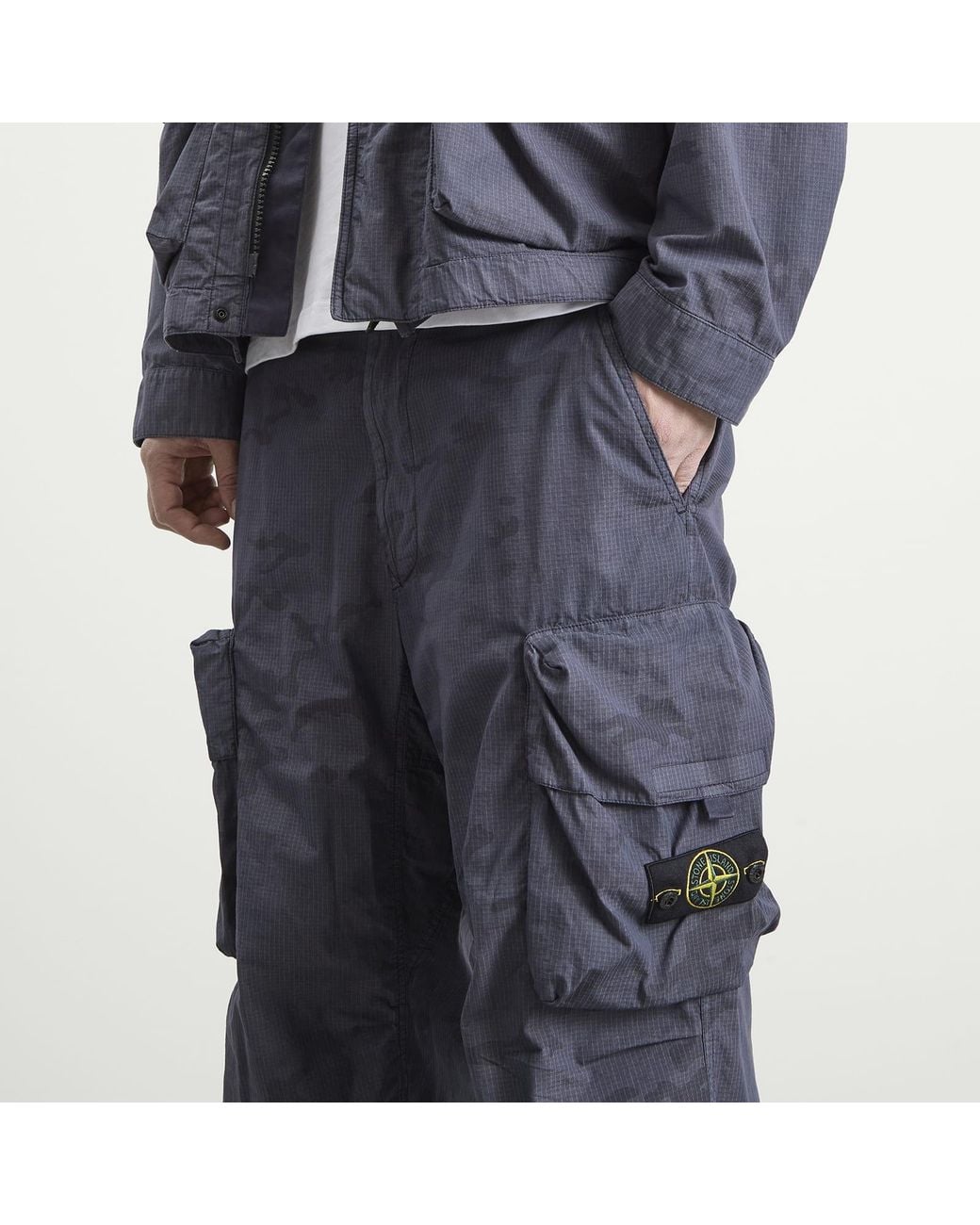 Stone Island Blue Faded Camo Ripstop-Tc Cargo Trousers for men