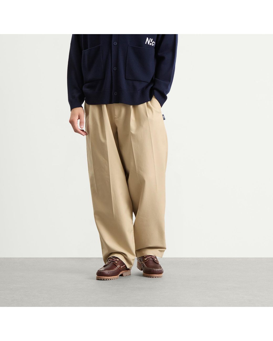 N!CE Natural Double Pleat Belted Trousers for men