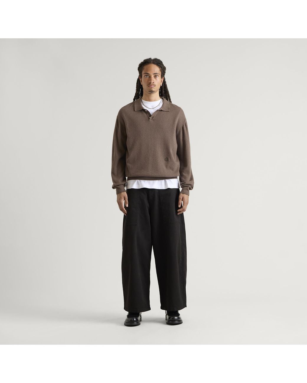 END. Brown Monogram Knitted Polo for men