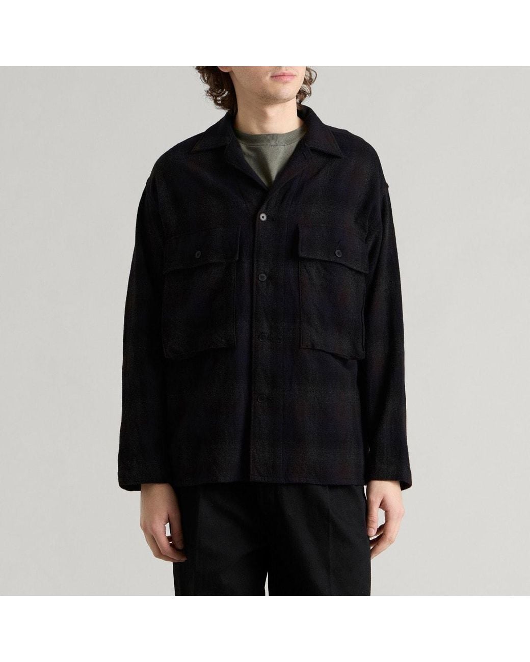 Kaptain Sunshine Black Alpaca Wool Field Shirt Jacket for men