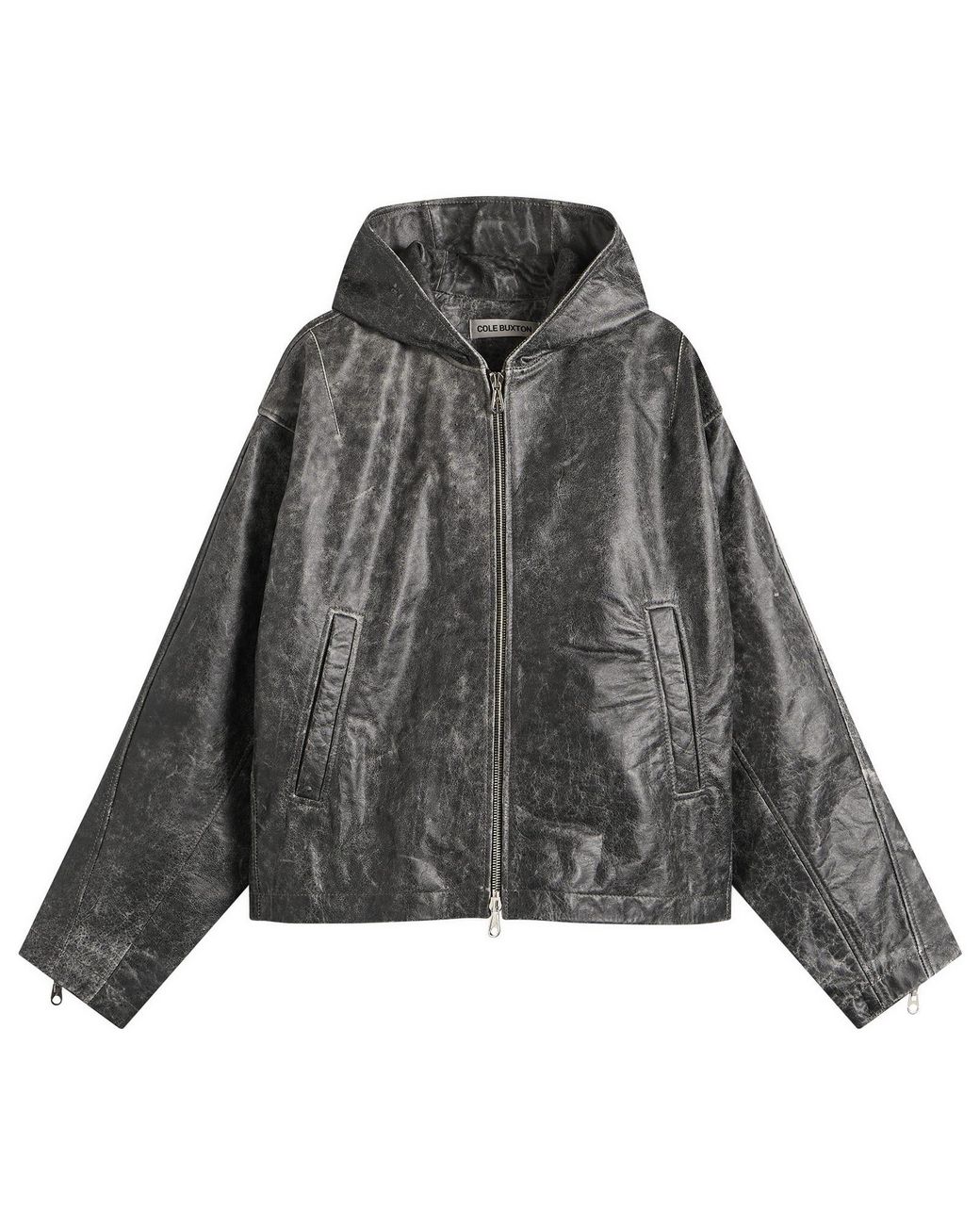Cole Buxton Gray Cb Hooded Leather Jacket for men
