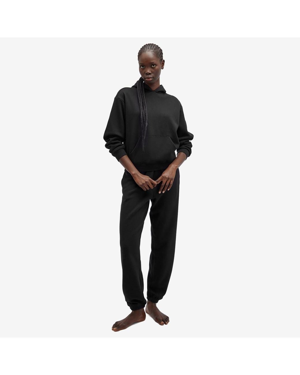 Skims Black Cotton Fleece Pullover Hoodie