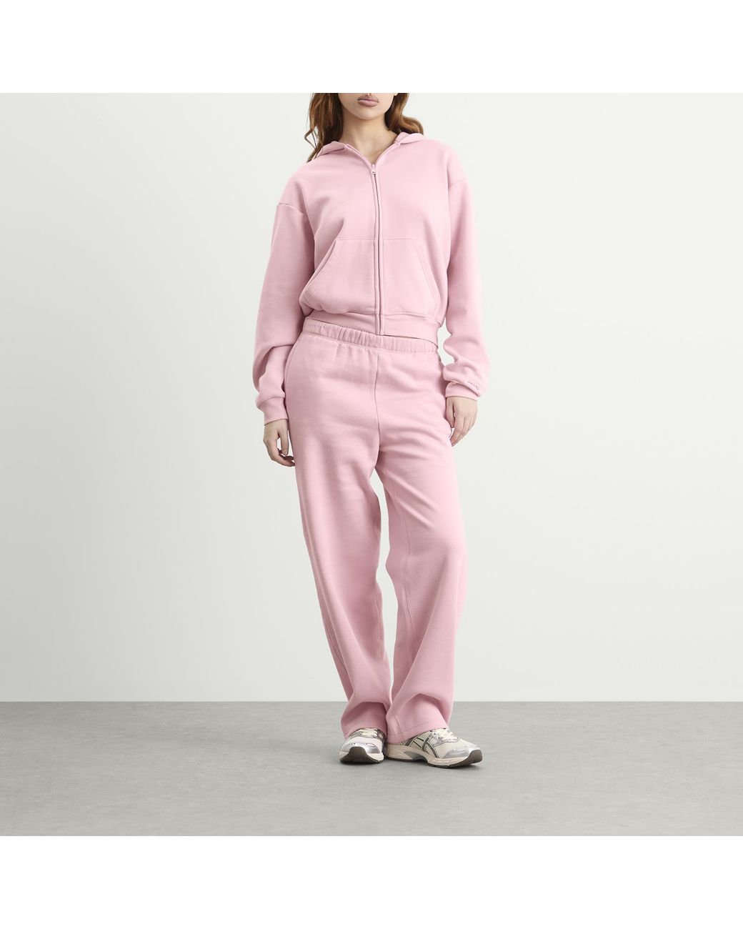 Skims Pink Cotton Fleece Classic Straight Leg Pants