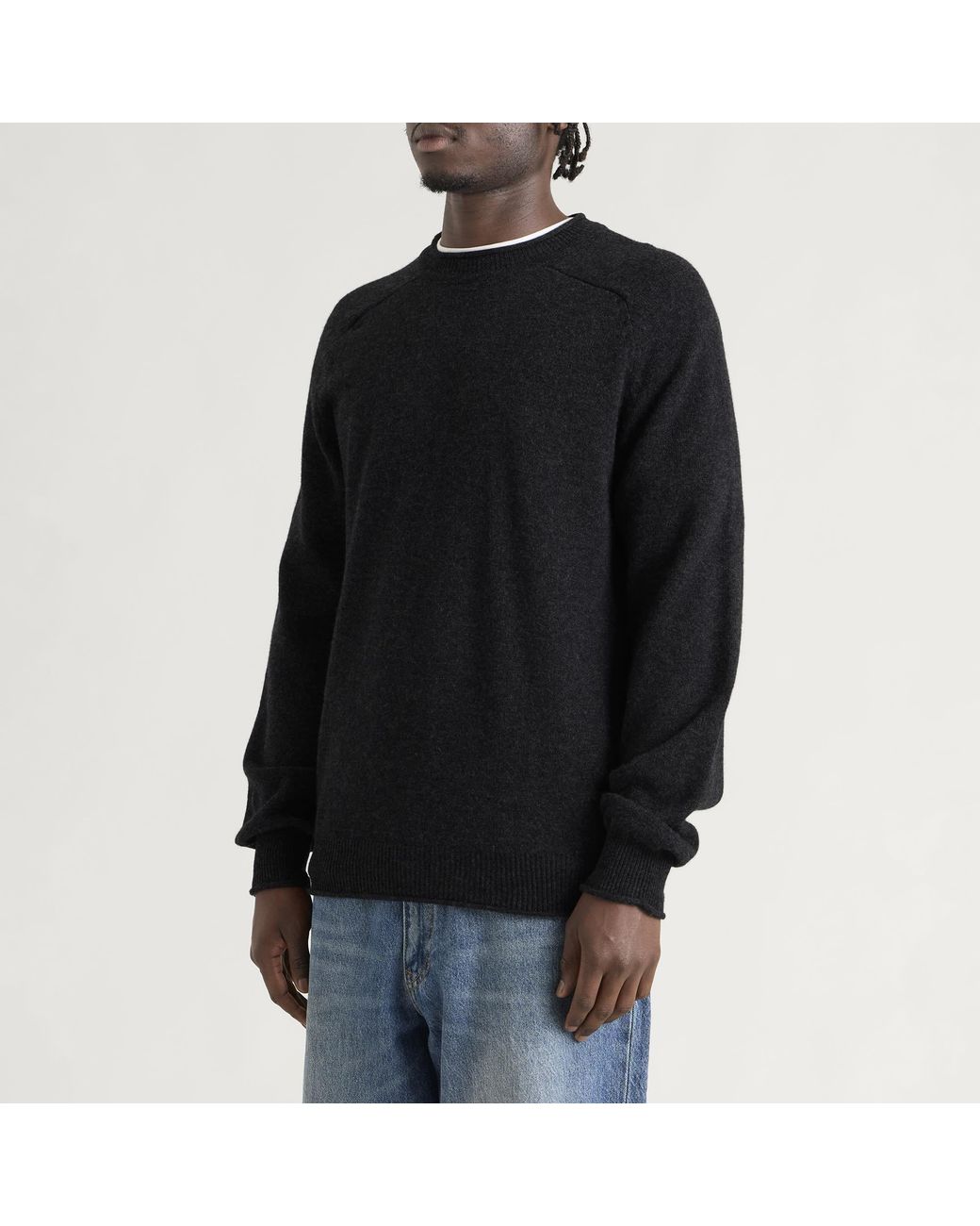 Pittari Black Usk Lambswool Roll Collar Jumper for men