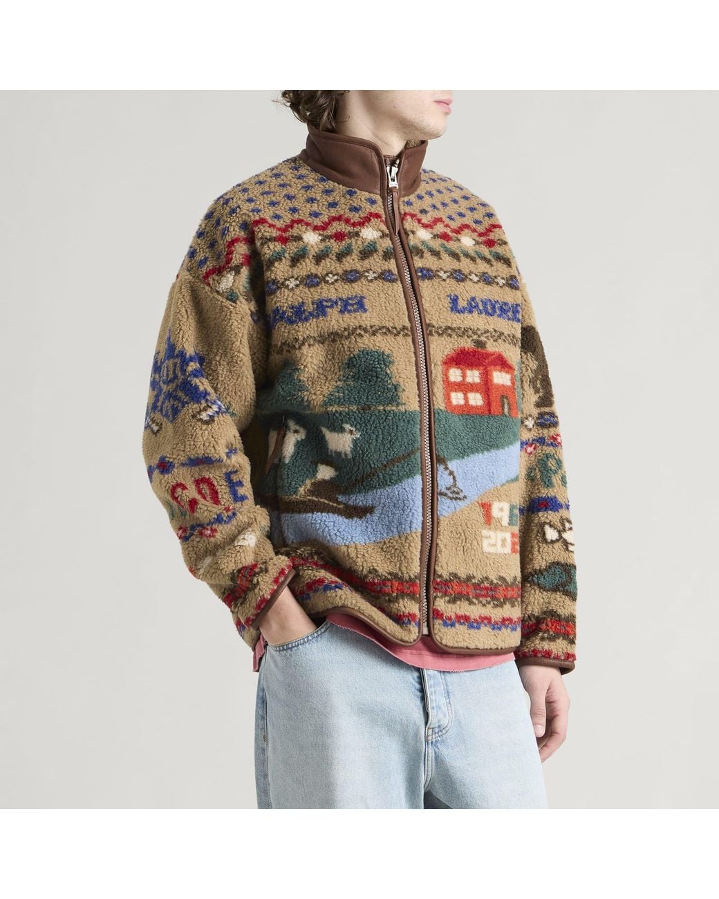 Polo Ralph Lauren Multicolor Leather Trim Fleece Jacket for men