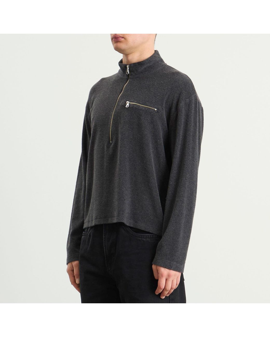 MKI Miyuki-Zoku Gray Towelling Quarter Zip for men