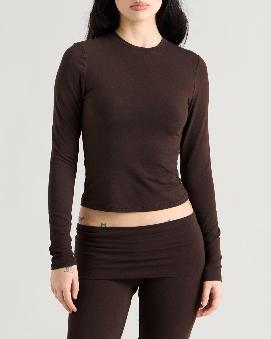 Skims Brown Cotton Jersey Long Sleeve T-Shirt