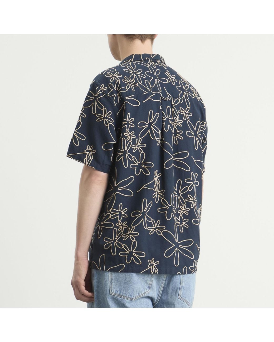 Forét Blue Peer Embroidery Regular Fit Ss Shirt for men