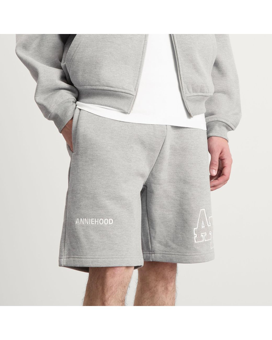 Annie Hood Gray College Sweat Shorts for men