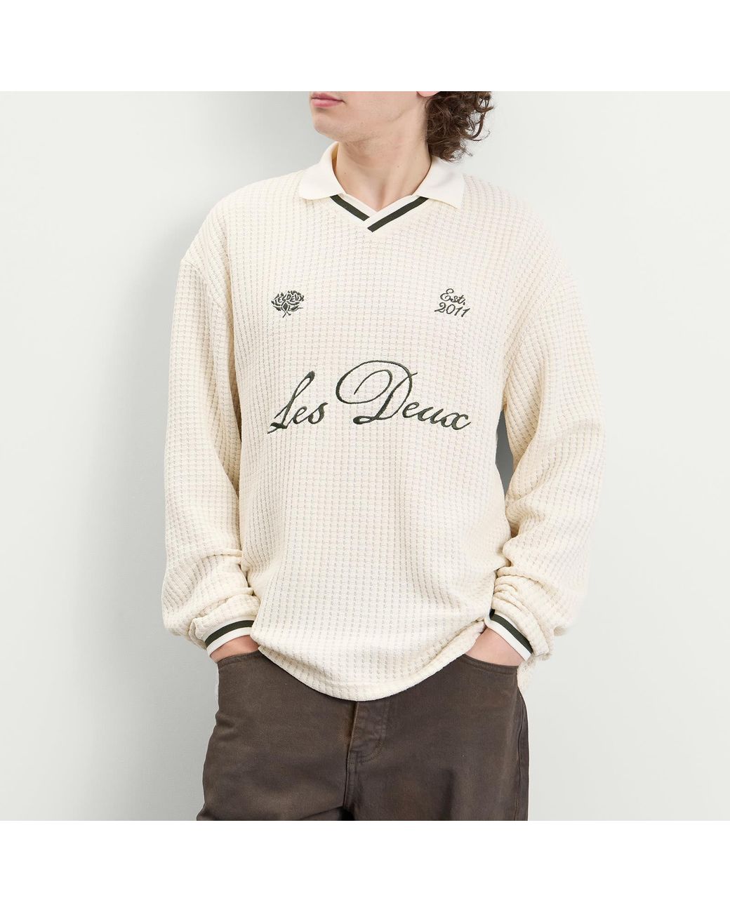 Les Deux White Waffle Long Sleeve Football Jersey for men