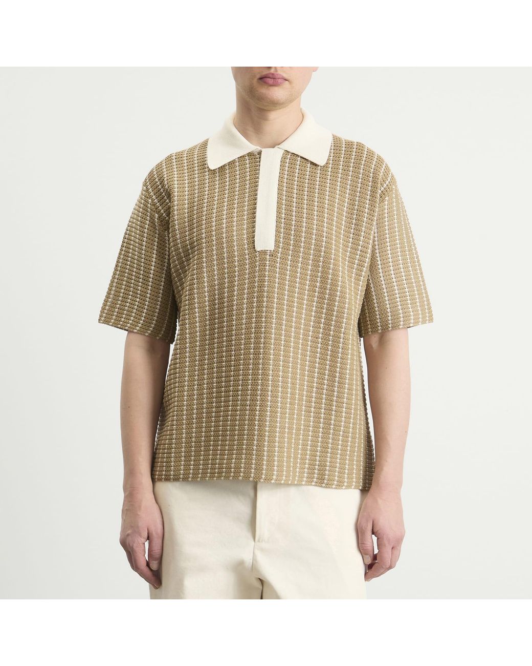 Jil Sander Brown Cotton Bi-Colour Net Stitch Polo for men