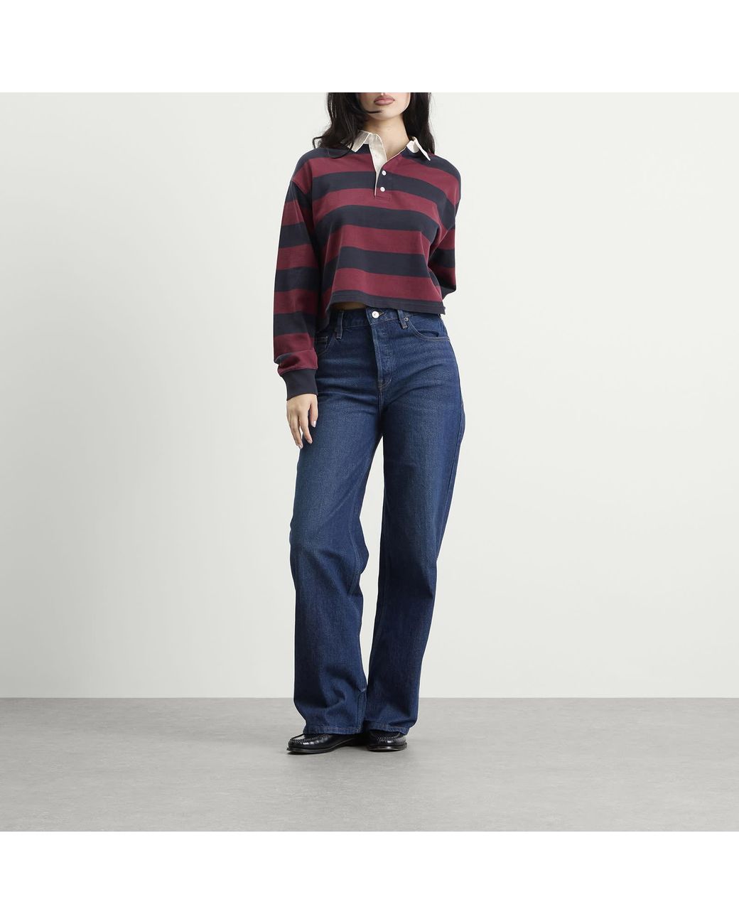 GOOD AMERICAN Purple Cropped Rugby Polo Top