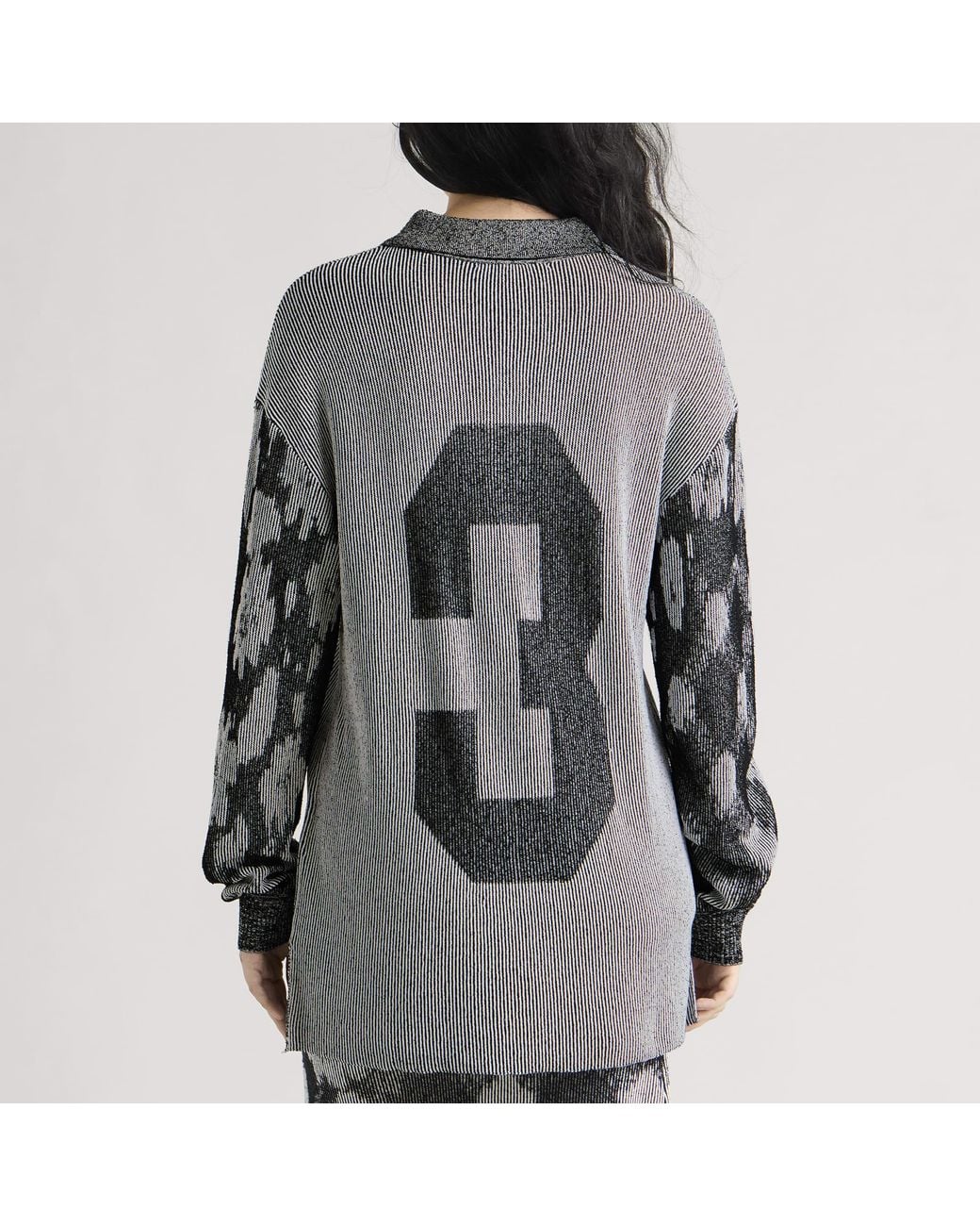 PAOLINA RUSSO Gray Illusion Knit Long Sleeve Polo