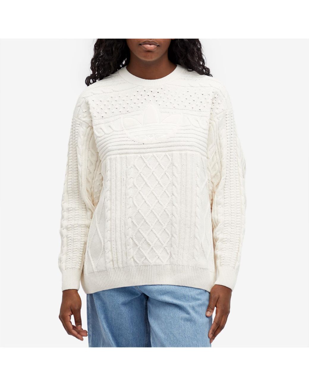 adidas Knitted Trefoil Sweater in White | Lyst