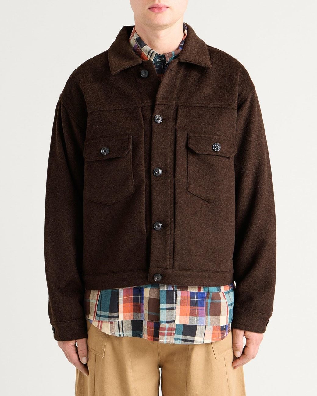 FRIZMWORKS Brown Solid Wool Trucker Jacket for men