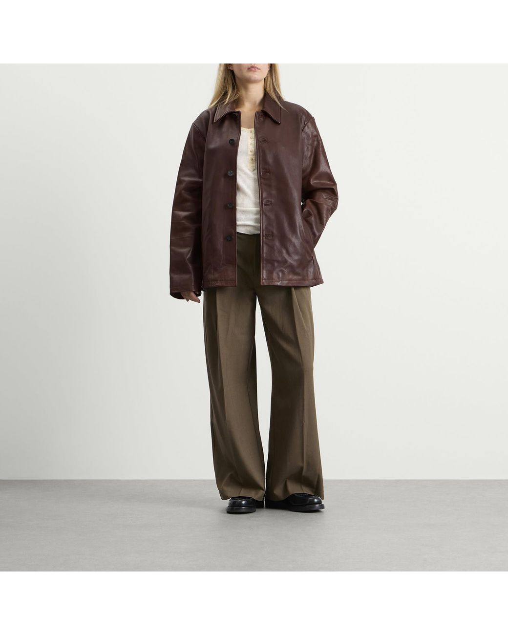 Studio Nicholson Brown Landau Slim Fit Leather Jacket