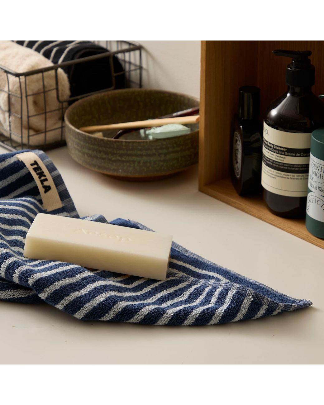 Tekla Blue Organic Terry Hand Towel