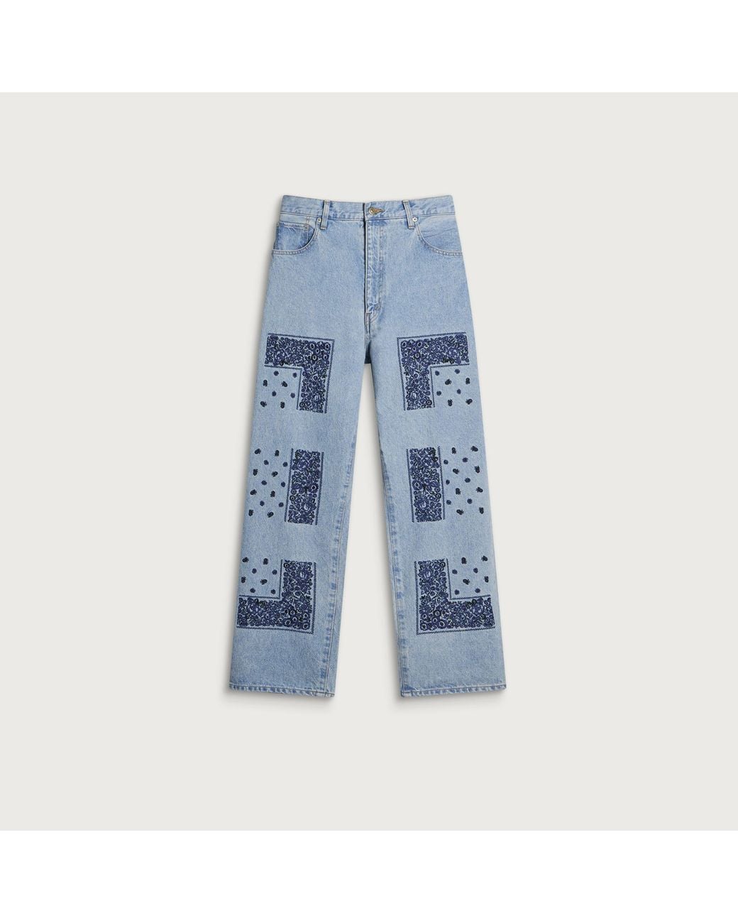 Nomarythm Textile Blue Bandana Embroidery Denim Jeans for men