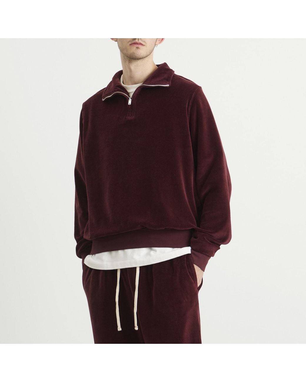 Les Tien Purple Velour Branded Half Zip Yacht Pullover for men