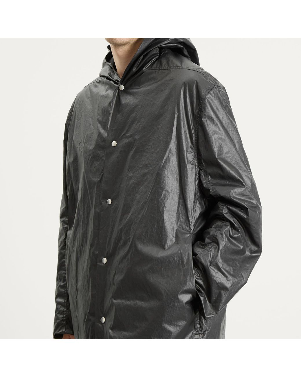 Rick Owens Gray Coated Poplin Cropped Mac for men