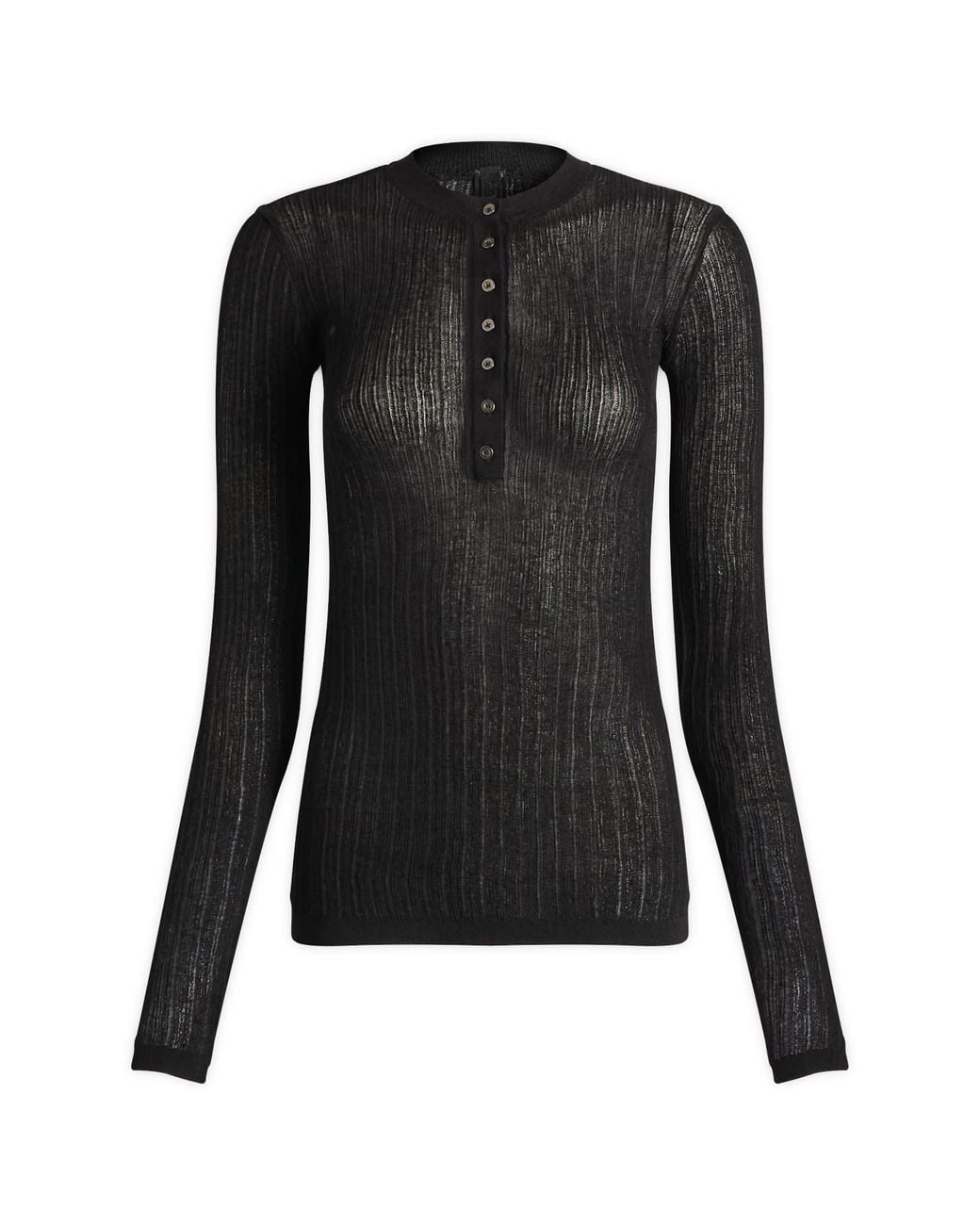 Skims Sheer Knit Long Sleeve Henley Top in Black | Lyst UK