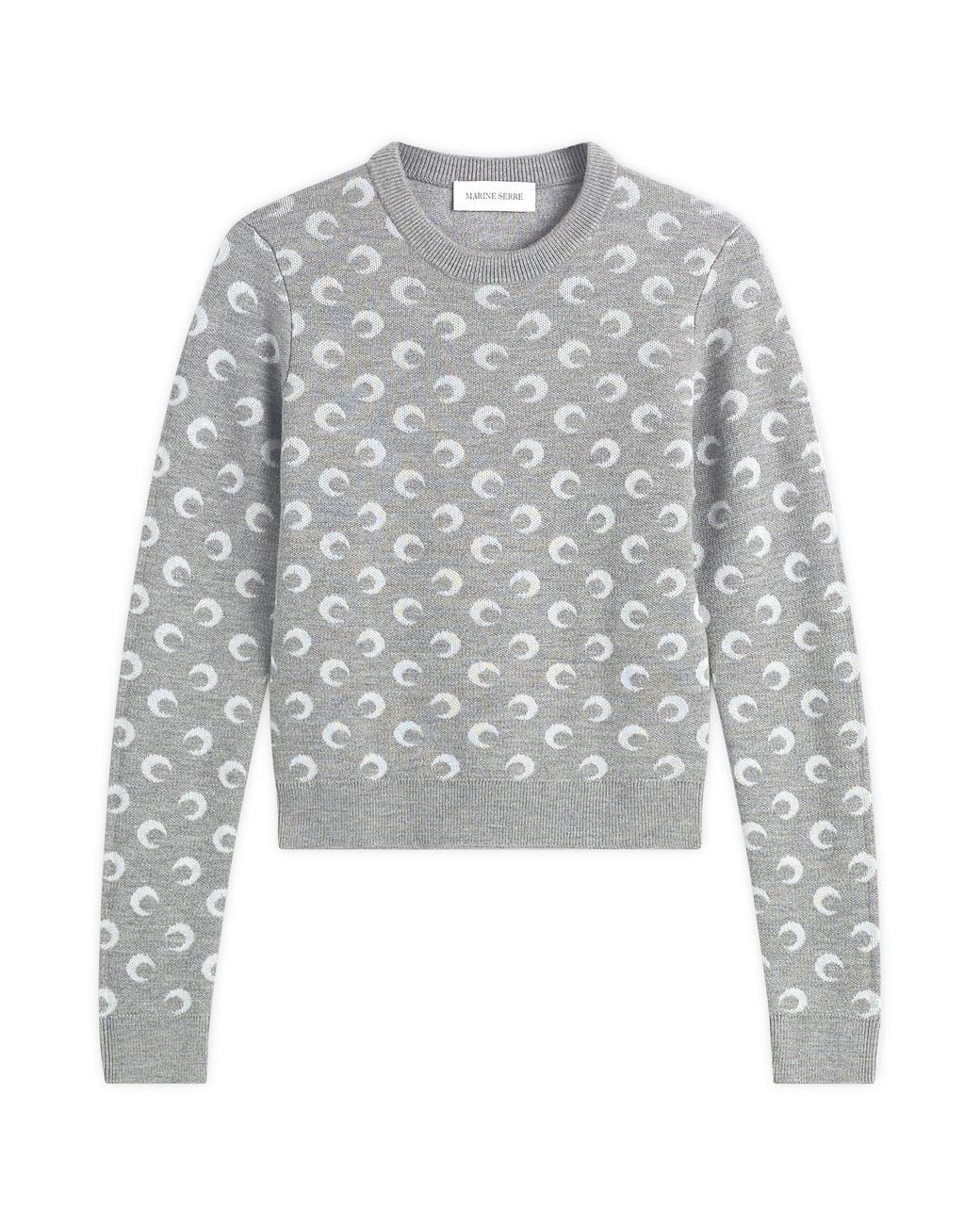 MARINE SERRE Gray Moon Jacquard Knit Fitted Crewneck Sweater