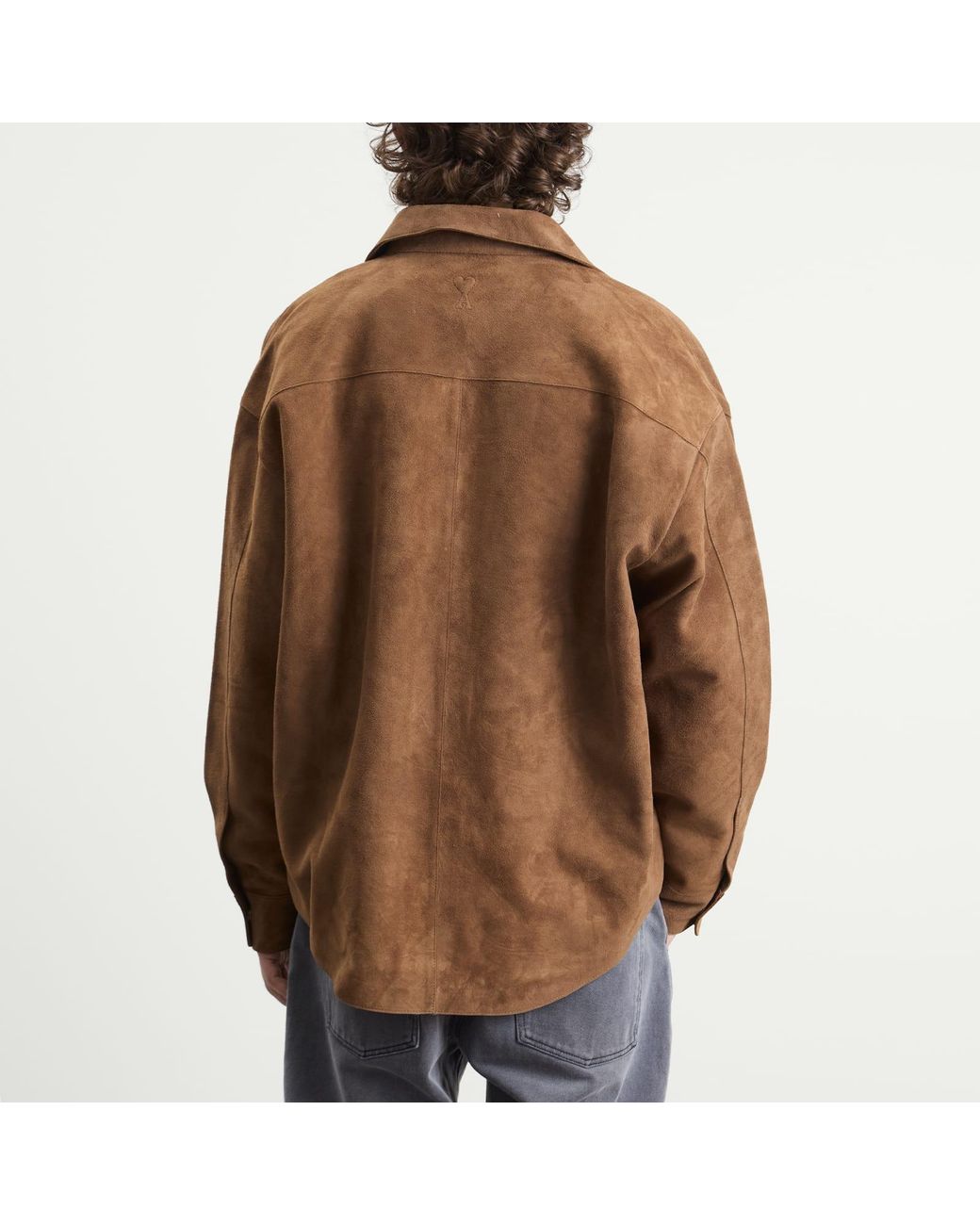 AMI Brown Goat Suede Leather Shirt Jacket for men