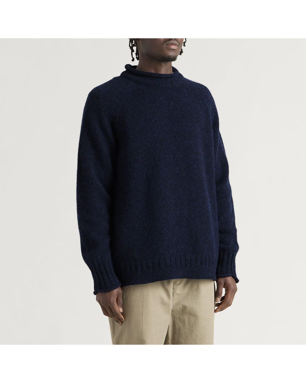 Pittari Blue Seti Heritage Lambswool Roll Collar Jumper for men